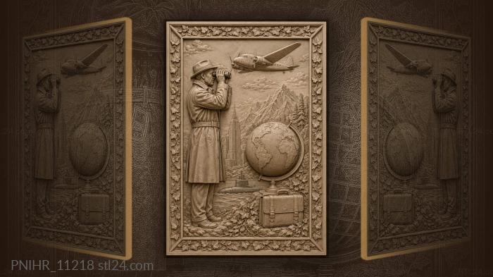 Explorer with globe and airplane 3d STL model