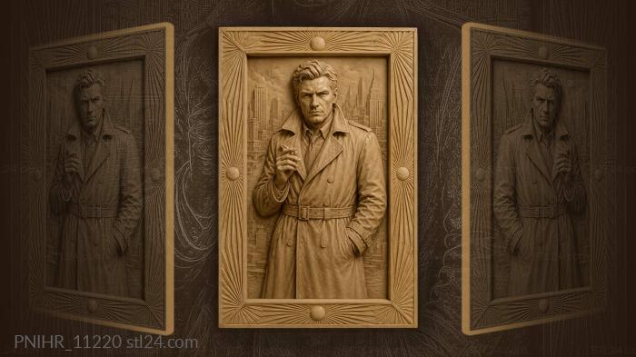 Philip Marlowe smoking in his trench coat 3d STL model