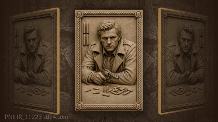 Philip Marlowe with a revolver on the table 3d STL model