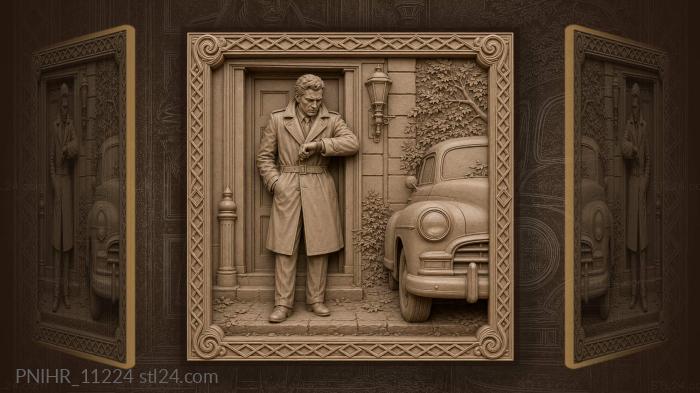 Man by vintage car waiting 3d STL model