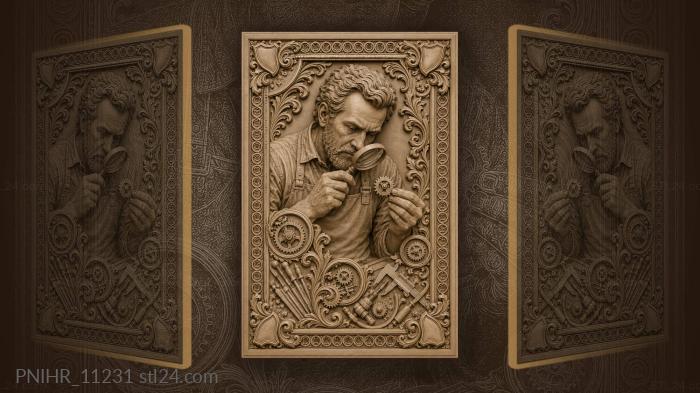 Abraham-Louis Breguet examining a gear mechanism 3d STL model