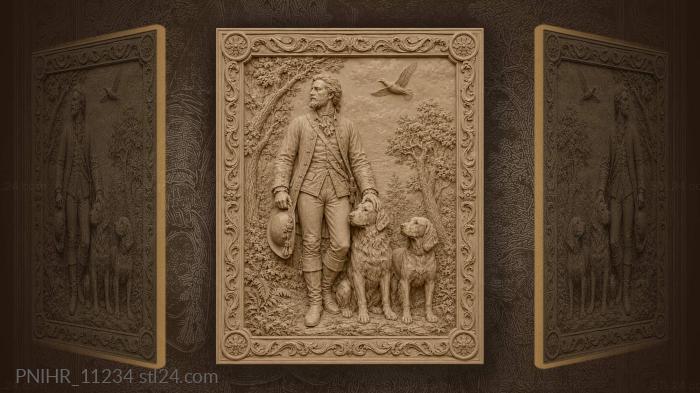 Hunter with two dogs in the forest 3d STL model