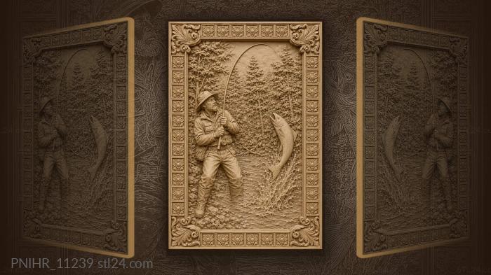 Angler draws a fish before the forest 3d STL model