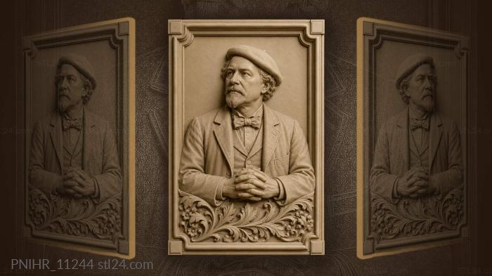 Claude Monet in his beret among flowers · Mark Twain 3d STL model