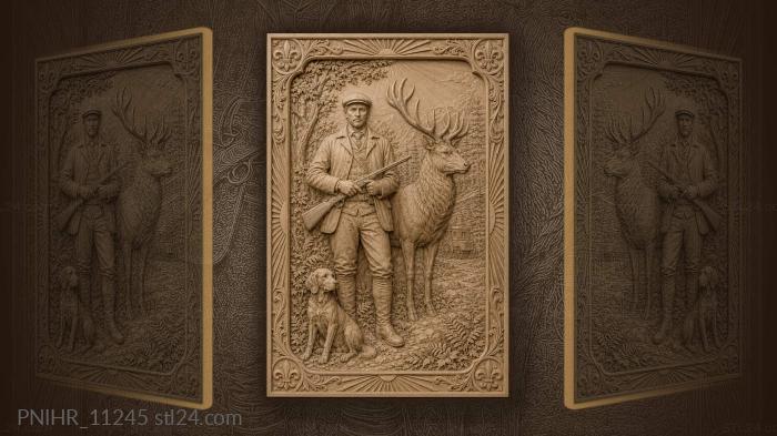Gunman beside a stag and distant carriage 3d STL model
