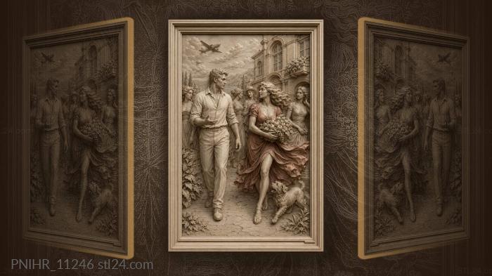 Man greeting woman with fruit bouquet 3d STL model