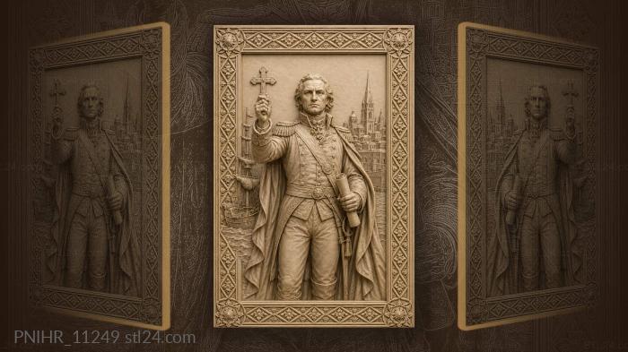 Christopher Columbus with a cross by his ship 3d STL model