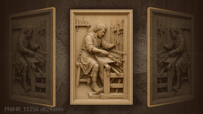 Weaver guiding the shuttle through loom 3d STL model