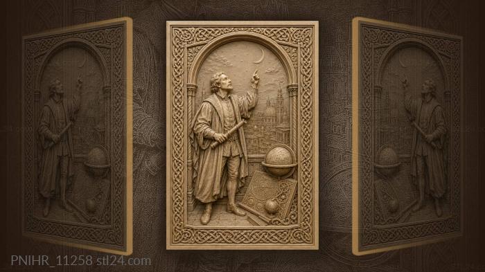 Telescope and globe under a crescent moon · Galileo Galilei 3d STL model