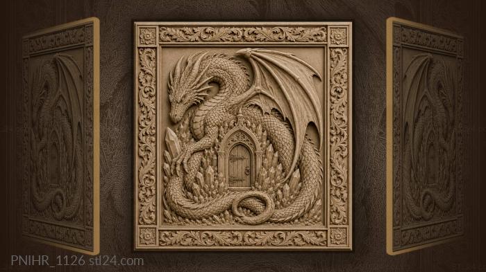 Dragon guarding ancient doorway crystals 3d STL model