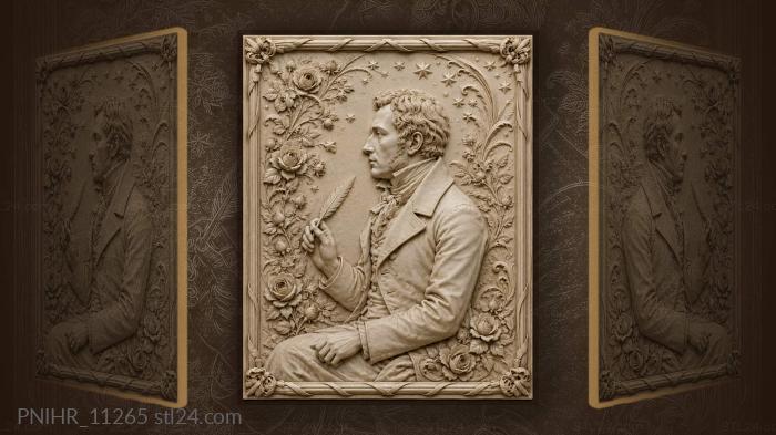 Poet with quill among roses and stars · Thomas Jefferson 3d STL model