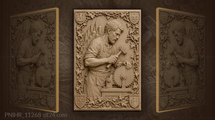 Craftsman with saw and city 3d STL model