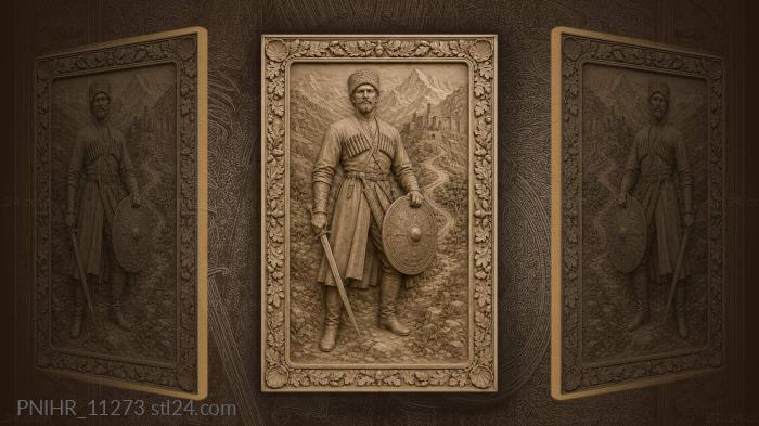 Caucasian warrior with sword and fortress 3d STL model