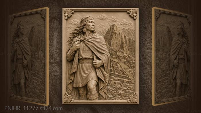 Inca man with machu picchu backdrop 3d STL model