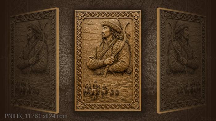 Mongol with a bow near the yurts 3d STL model