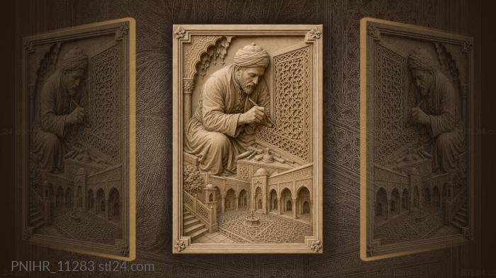 Ottoman artisan crafting geometric courtyard 3d STL model