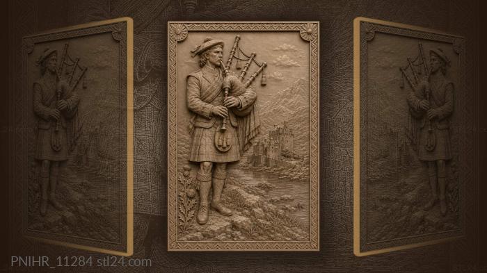 Scottish piper with castle landscape 3d STL model