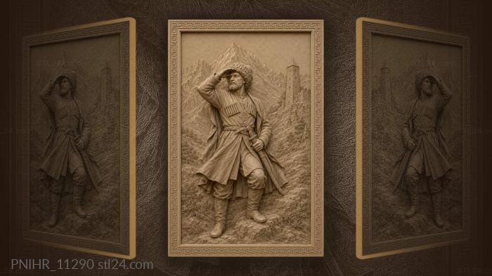 Lookout in a fur hat by the mountains 3d STL model