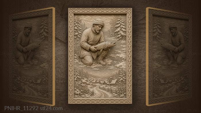 Kneeling with big catch above village path 3d STL model