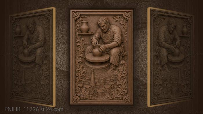 Potter at his wheel above village 3d STL model