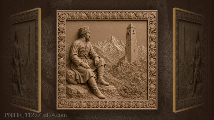 Man by tower snowy mountains 3d STL model
