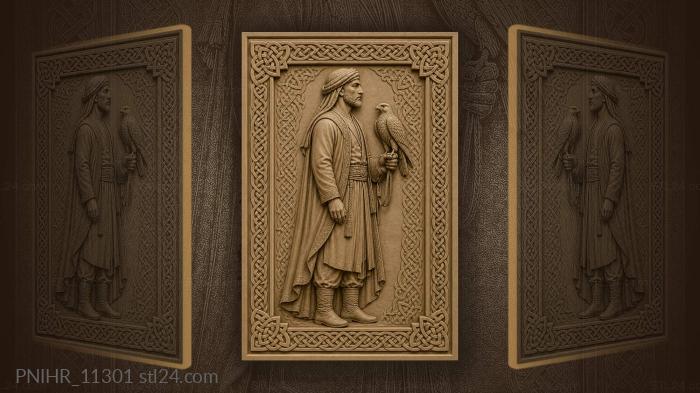 Hunter with hunting bird in celtic braid 3d STL model