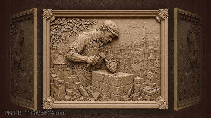 Bricklayer at work city backdrop 3d STL model