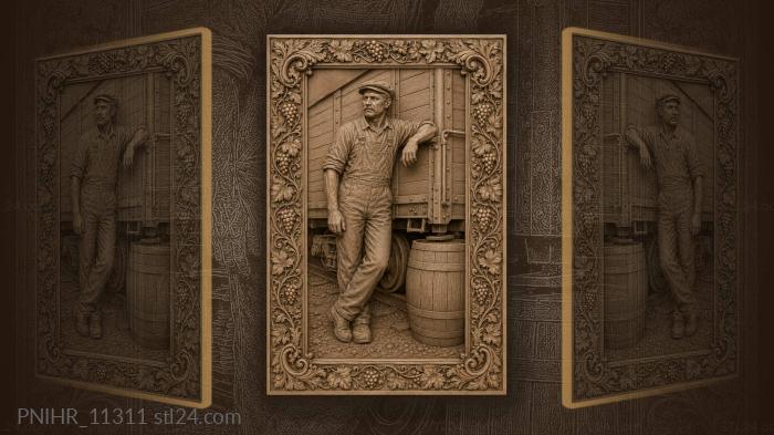 Railway worker with barrel and vines 3d STL model