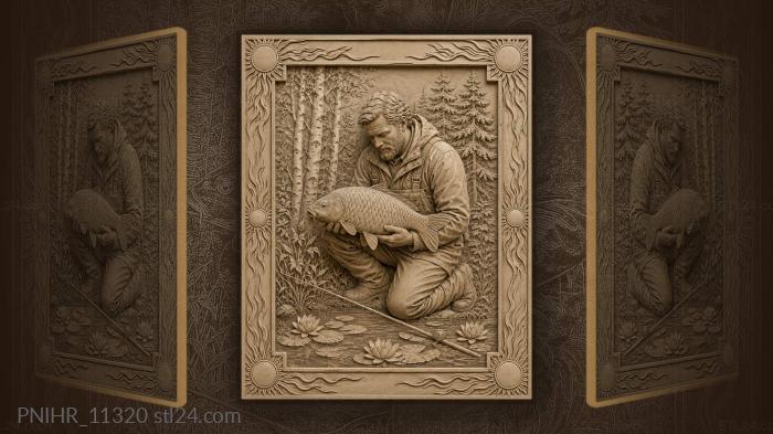 Carp in his hands by birch pond 3d STL model