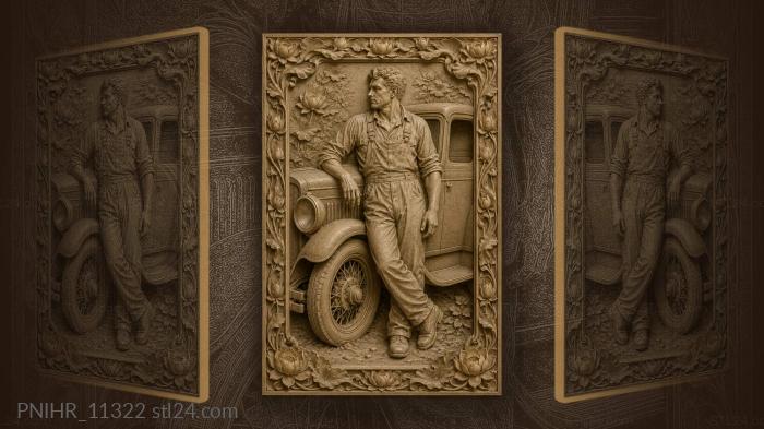 Worker and his classic automobile 3d STL model
