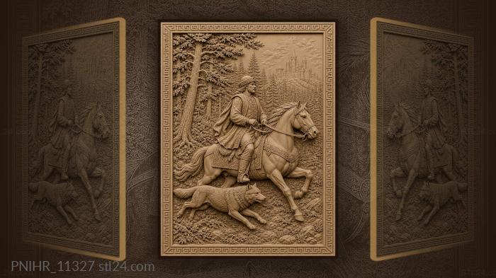 Rider and wolf running through the forest 3d STL model