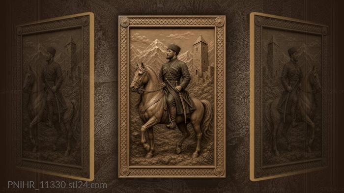 Horseman by a tower in snowy mountains 3d STL model