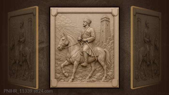 Mounted man in a hat by a tower 3d STL model