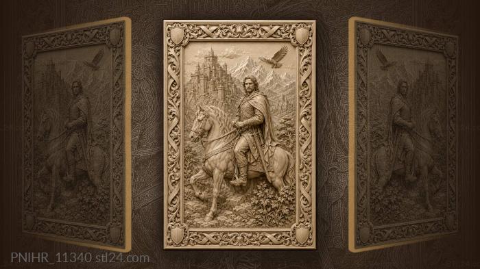 Eagle soaring above a fortress and a rider 3d STL model