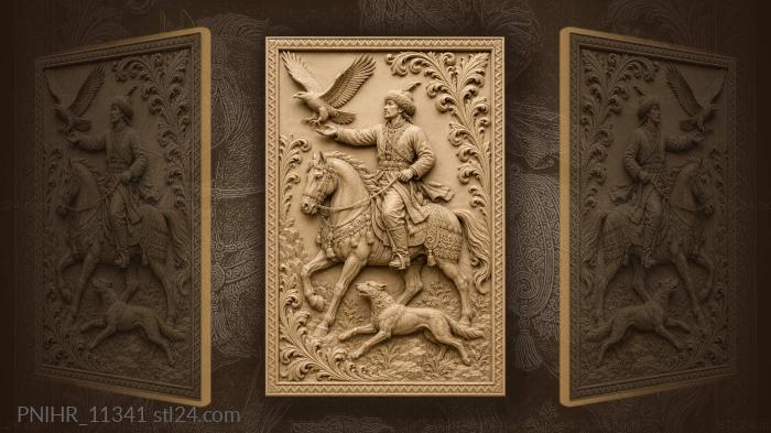 Falconer with his hound on the hunt 3d STL model