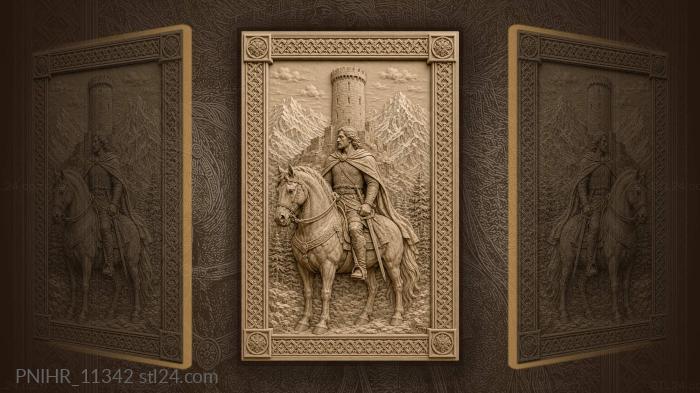 Rider before tower and snowy peaks 3d STL model