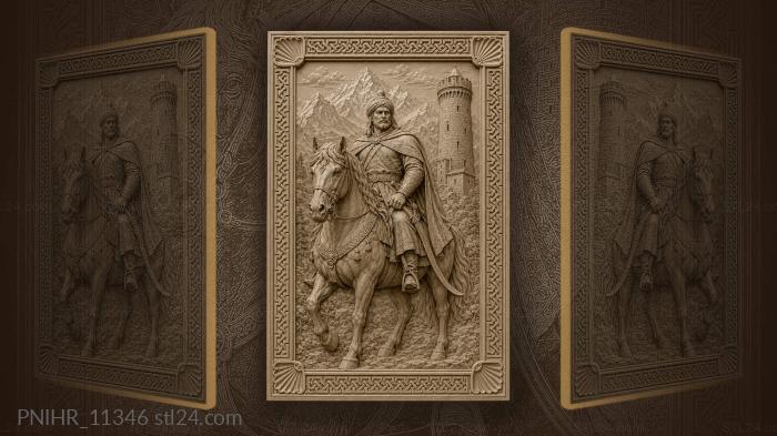 Horseman with curved sword by snowy peaks 3d STL model