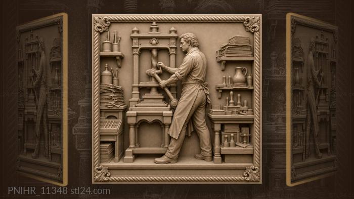 Old printer at work detailed scene 3d STL model