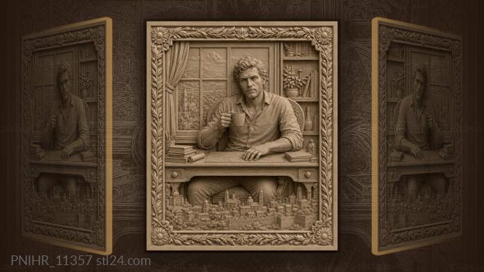 Thinker with city view mug 3d STL model
