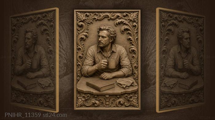 Man at desk with mug and book 3d STL model