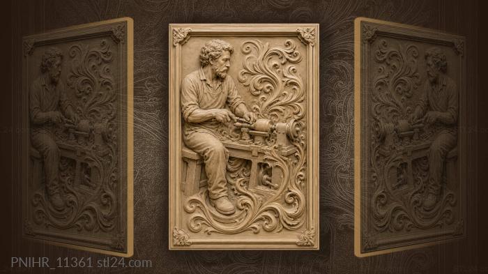 Turner at his lathe in a cloud of shavings 3d STL model