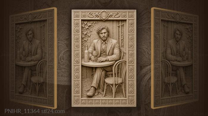 Cafe gentleman with wine bottle 3d STL model