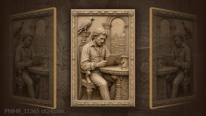 Scholar with chess and city view 3d STL model
