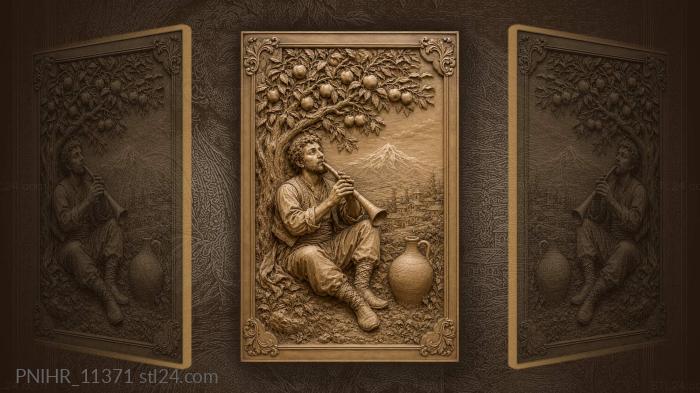 Musician under blossoming apple tree 3d STL model
