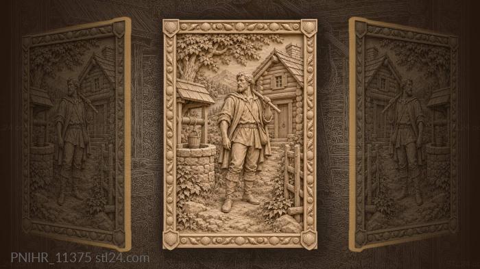 Rustic cabin and wandering traveler 3d STL model