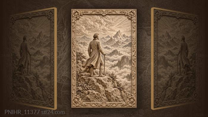 Wanderer among misty mountain peaks 3d STL model