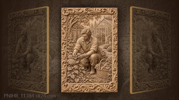 Gardener with flowers and greenhouse 3d STL model
