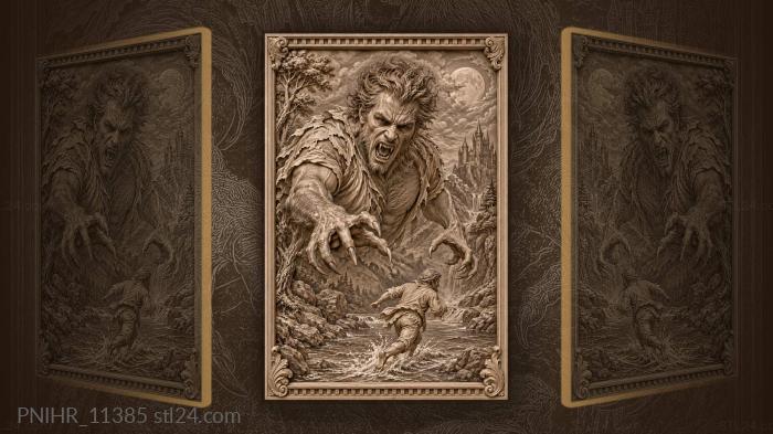 Werewolf transformation distant running figure 3d STL model