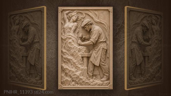 Figure emerging from the swirling stone 3d STL model