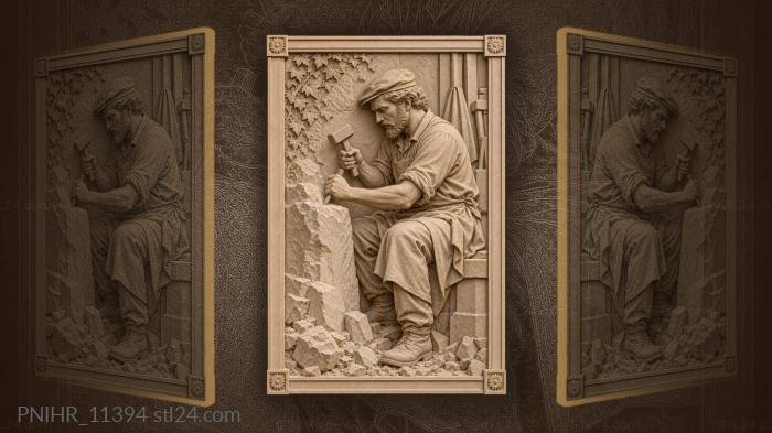 Stone carver at work focused 3d STL model